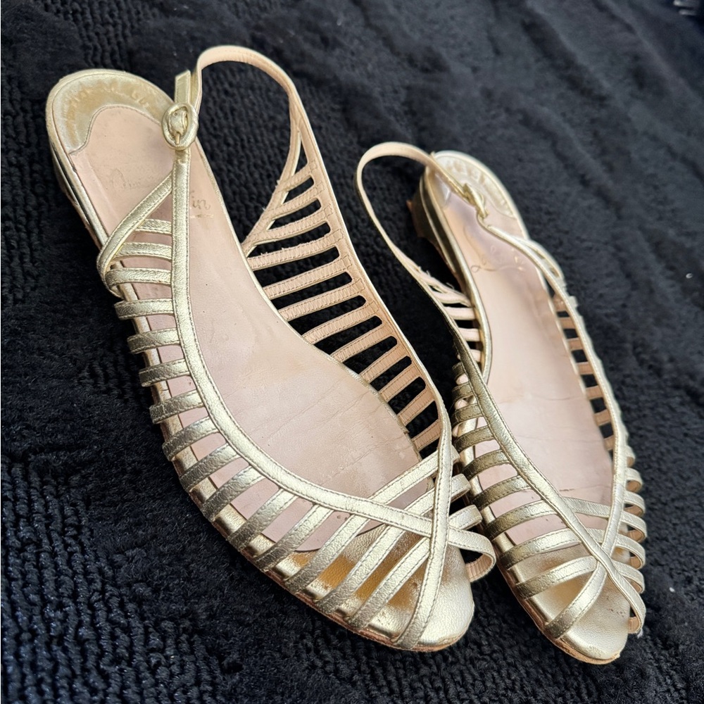 Christian Louboutin Metallic Gold Slingback Flat Sadals